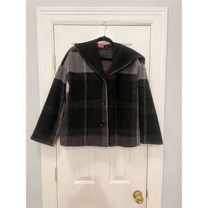 Max Mara Plaid Coat Hood Size 8  Alpaca Wool Blend Made in Italy